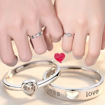 Zircon Heart Shaped Couple Finger Ring ( 2 Pc )